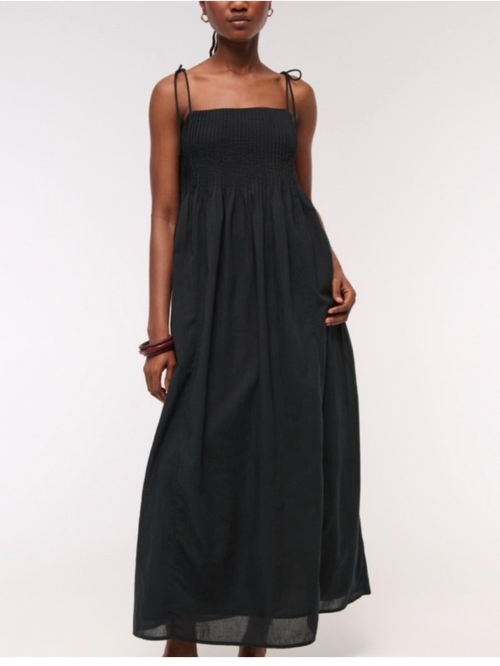 Abercrombie & Fitch Black Smocked-Strap Cotton Maxi Dress